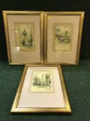 A set of three gilt framed C Manning signed prints depicting scenes of Newcastle and Durham