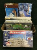 A box of five boxed wooden and plastic modelling kits - paddle steamer,