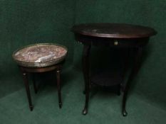 A late 19th century occasional table and a mahogany marble topped table with brass gallery