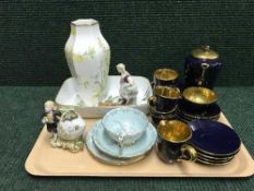 A tray of Jersey pottery blue and gilt tea service, Paragon part tea service,