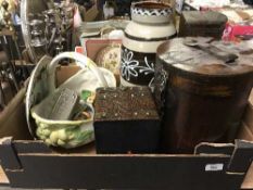 Box of storage boxes, West German stick stand, an Adams ware hand painted plate,