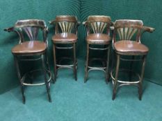 Four Bentwood leather seated bar stools