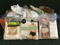 Two boxes of lady's tops, cotton briefs,