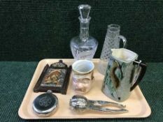 A tray of collectables including American Art Pottery jug by L Batlin and Son Inc,