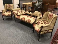 A seven piece inlaid mahogany salon suite comprising of chaise longue,