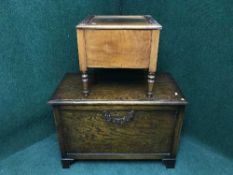 An oak blanket chest together with walnut commode