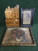 A gilt framed oil on panel - two parrots,