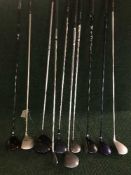 A box of nine metal headed drivers - Dunlop, Pro Staff,