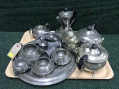 A tray of quantity of Kraftsman pewter tea service, pewter tray,