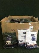 Two boxes of Pioneer work trousers, Port West T-shirts etc.