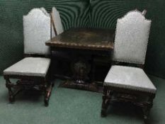 A continental oak dining table and six high back chairs
