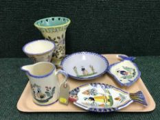 A tray of nineteenth and twentieth century Quimper china together with a Gouda vase