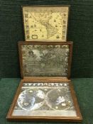 Three oak framed maps,