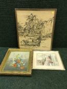 A gilt framed oil on canvas - Boats in harbour by Rodney Chariman together with nine other assorted