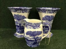 A pair of boxed Spode Blue Italian hexagonal vases and a Spode Blue Italian Liverpool jug