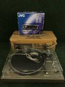 A pair of boxed Technics speakers, cassette deck, boxed JVC integrated amplifier,