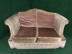 A pair of pink dralon scroll arm settees