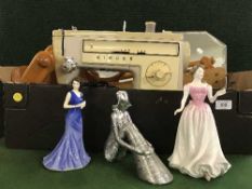 Two boxes of West German vase, sewing machine, glass, coffee grinder,