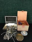 Two jewellery boxes containing compacts, brooches,