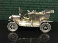 An impressive continental silver model of a Ford Model-T, bears Portuguese marks, 69.
