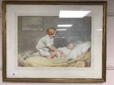 Ernest Longmate : A young child caring for a baby, watercolour, signed, framed.