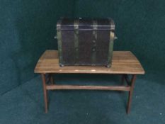 A 1970's teak coffee table and a brass bound coal box