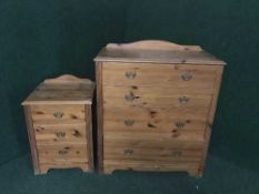 A pine four drawer chest and matching bedside chest