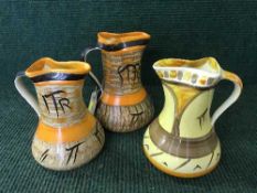 Three hand painted Myott jugs