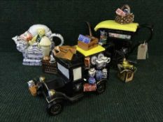 A tray of three Ringtons novelty collector's teapots
