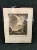 A black and white signed engraving by David Watson, Joan Bryant panel depicting two geese,