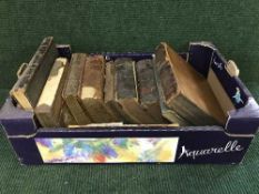 A box of leather bound antiquarian books - Addison's works, Danmarks nature etc.