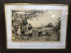 Robert Walker Macbeth (1848 - 1910) : Musicians and Children Outside a Coaching Tavern, etching,