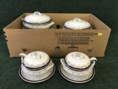 An early twentieth century Losal ware blue white and gilt dinner service