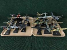 Two trays of twenty assorted die-cast and plastic airplanes on stands
