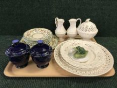 A tray of pair of Denby lidded pots, Royal Creamware china,