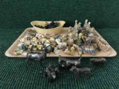A tray of Wade whimsies and a collection of metal animal figures