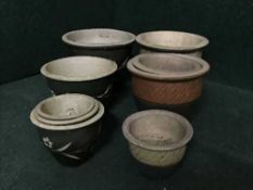 Nine assorted garden plant pots