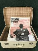 A box of figures, fruit bowl, transfer printed vases,