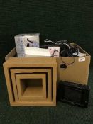 A box of Cds, electrical's,