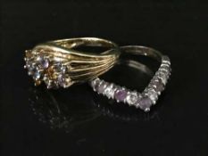 Two gold on silver lady's dress rings