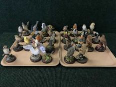 Two trays of Atlas British bird collection figures on wooden bases
