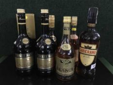 Seven assorted bottles of brandy - two bottles by Three Barrels,