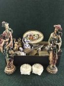Two boxes of early twentieth century pottery vases, oriental figures, collector's plates,