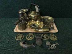 A box of horse buckles with examples by J.M.