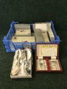 A box of Viner's silver rose table cutlery and a boxed plated baby spoon
