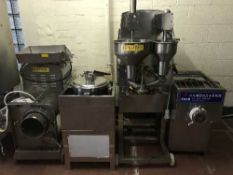 A stainless steel commercial four piece fish preparation station