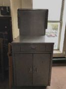 A stainless steel double door prep counter