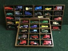 Three wooden display stands - die cast delivery vans