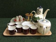 A tray of part Susie Cooper tea china, mid 20th century Meakin cruet set, Meakin teapot,