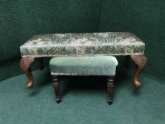 A walnut duet stool and antique footstool